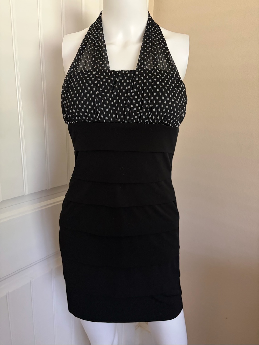 Vintage Y2K Black Polka Dot Halter Mini Dress